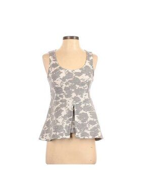 ❤️❤️Anthropologie Women's Blouse Sz S Floral Modern Gray White Peplum sleeveless